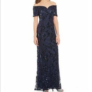 Adrianna Papell Off-Shoulder Sequin Lace Gown